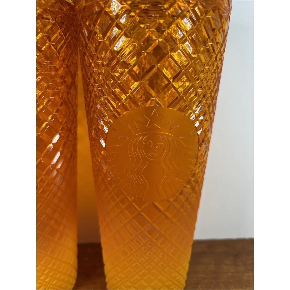Starbucks Summer 2022 Cold Cup Venti‎ 24oz Yellow Mango Ombre Jeweled Tumbler